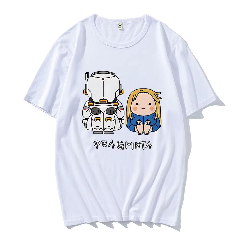 PRAGMATA Hugh Diana Sitting T-shirt Summer Unisex Streetwear Funny Cartoon Graphic Print Cotton Tee Shirt S