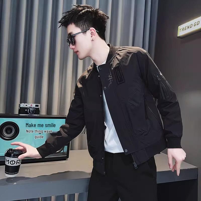 Pánská trendy bunda s baseballovým límcem: Vysoce kvalitní pilotní bunda ve street stylu pro jaro a podzim 2025