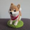 Used Needle-felted Shiba Inu, Red Scarf, Beloved Dog Memorial