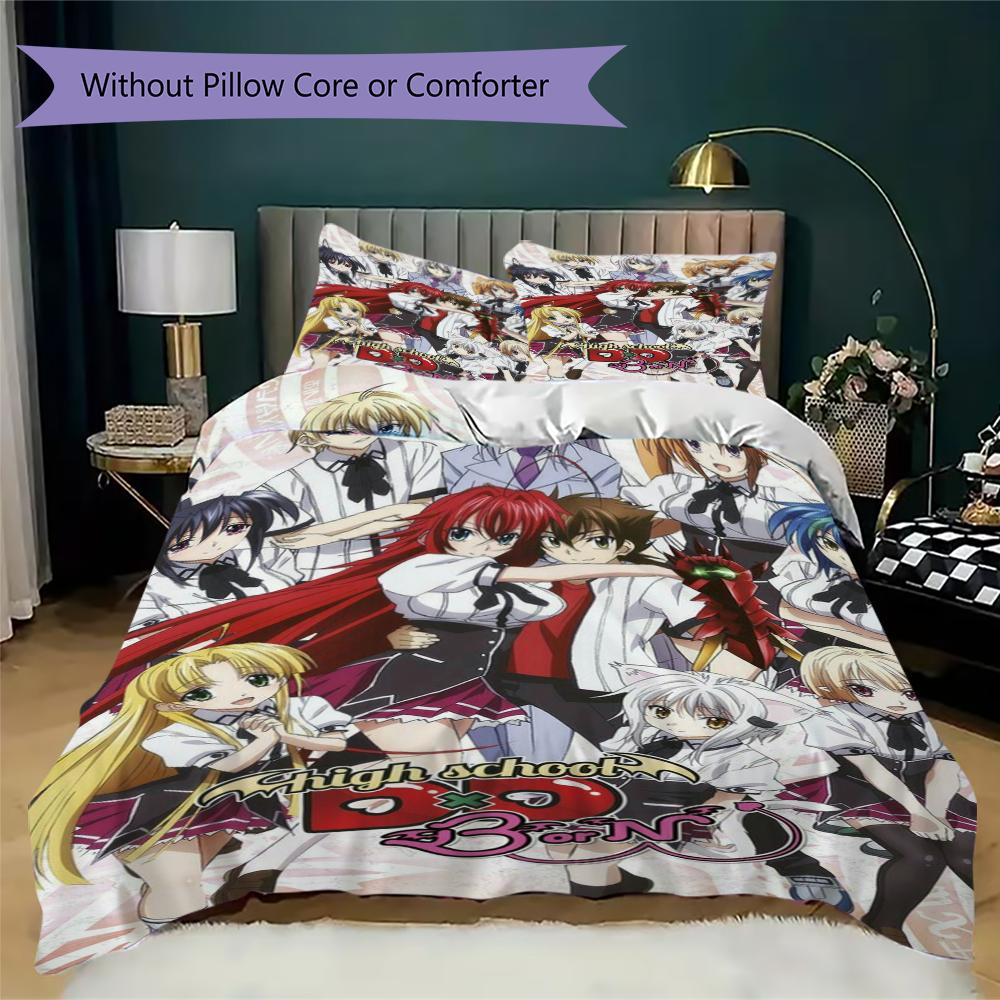 High School DxD Muster Bettwäsche Steppbett-Set Bettbezug Kissenbezug Heimdekoration Geburtstagsgeschenk (1 Bettbezug + 2 Kissenbezüge (ohne Füllung))