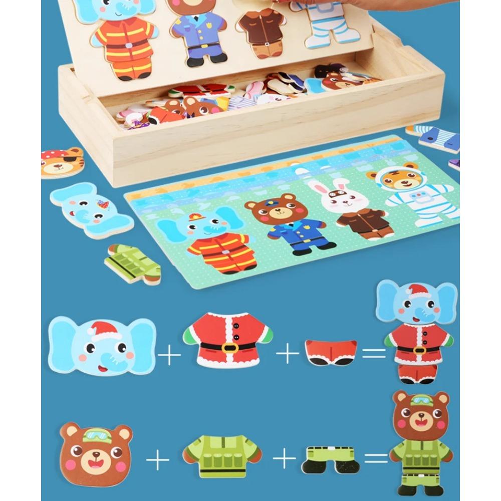 Elephant Bear Change Clothes Children's Early Education Wooden Jigsaw Puzzle Dressing Game Baby Puzzle Toys for Children Gift