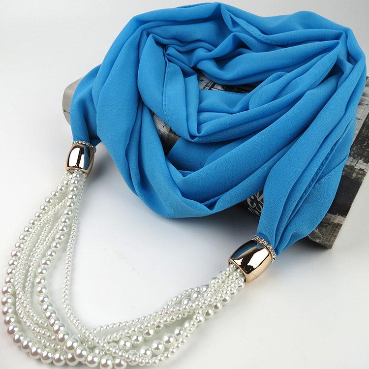 Chiffon Scarf with Pearl Tassel Decor Women's Fashion Lightweight Wrap Shawl