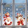 Holiday Glass Decals 2Pcs Christmas Window Clings Santa Claus Elk Static Decals Festive Shop Supplies Removable Cute Cartoon Stickers for Home Doors