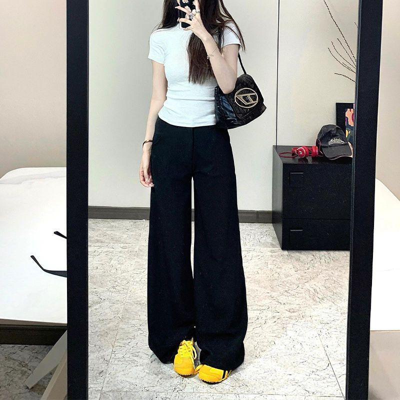 

Женские джинсы черного цвета с микроклешем на флисовой подкладке – Осень/Зима 2025, с высокой посадкой, широкие штанины, свободные, длиной в пол. M