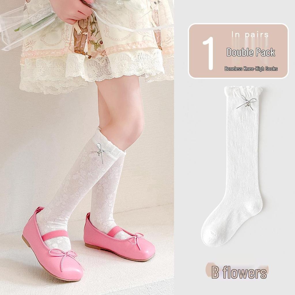 Minliu Mädchen Weiße Schleife Kniehohe Prinzessin Socken - Dünn, Nahtlos, gekämmte Baumwolle für den Sommer.