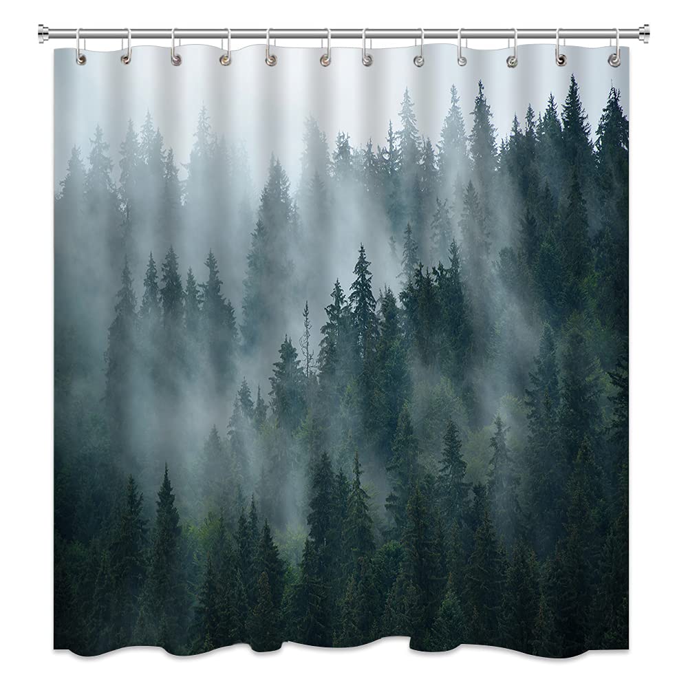 Misty Forest Woodland Shower Curtains Nature Shower Curtain Fall Shower Curtain Waterproof Polyester Fabric Home Decor with Hook