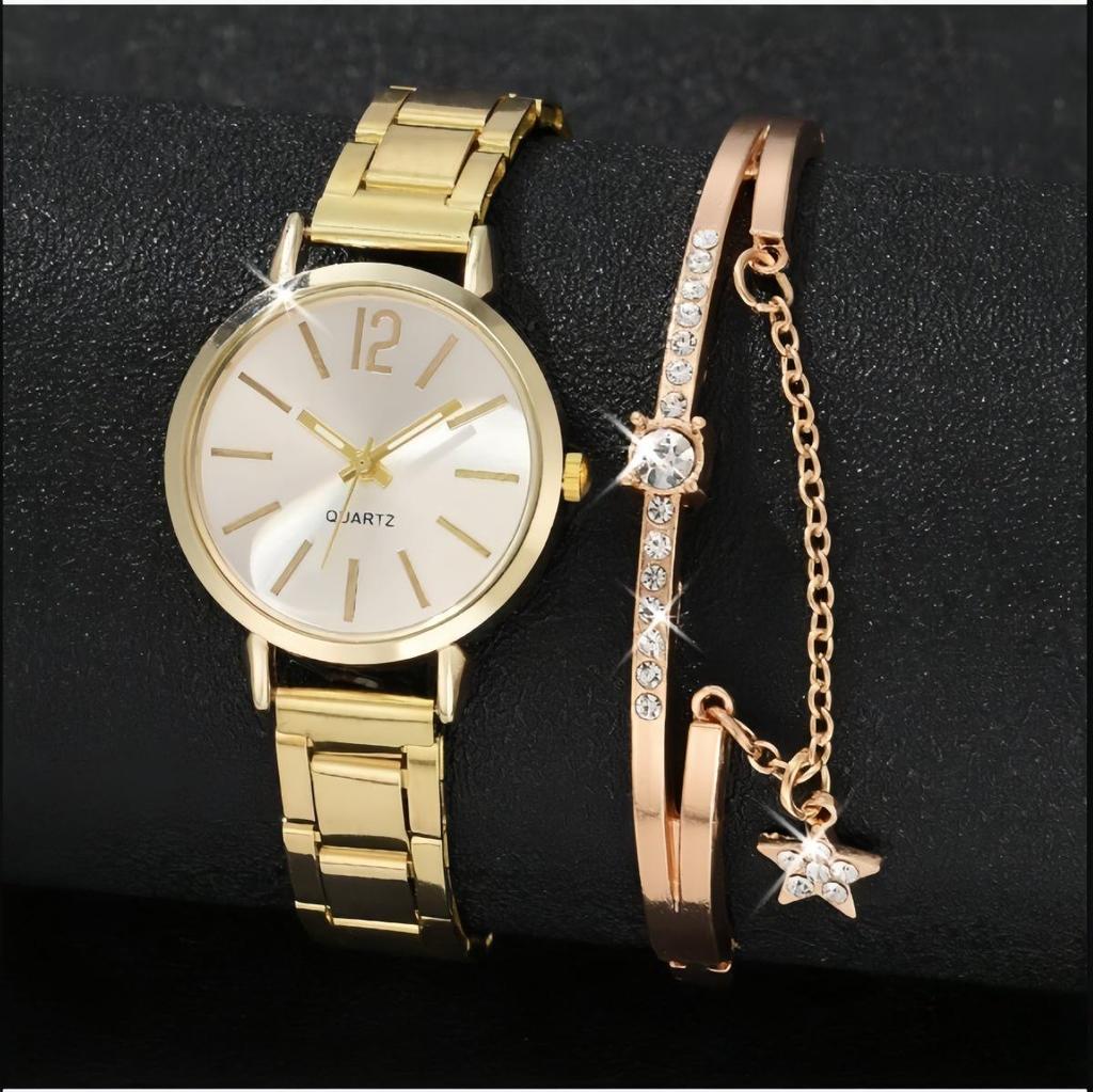 Women's Trendy Stainless Steel Quartz Watch & Bracelet Set