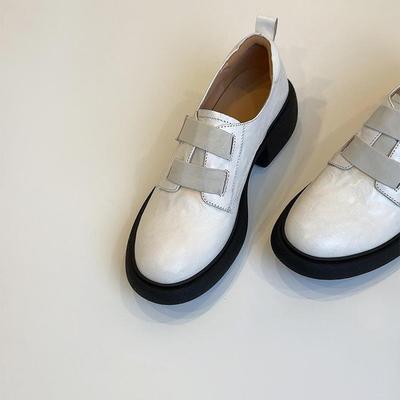 Sheepskin Version~ British Style Platform Velcro Loafers Women's One-pedal 2025 Comfortable Thick Heel Silent Small Leather Shoes