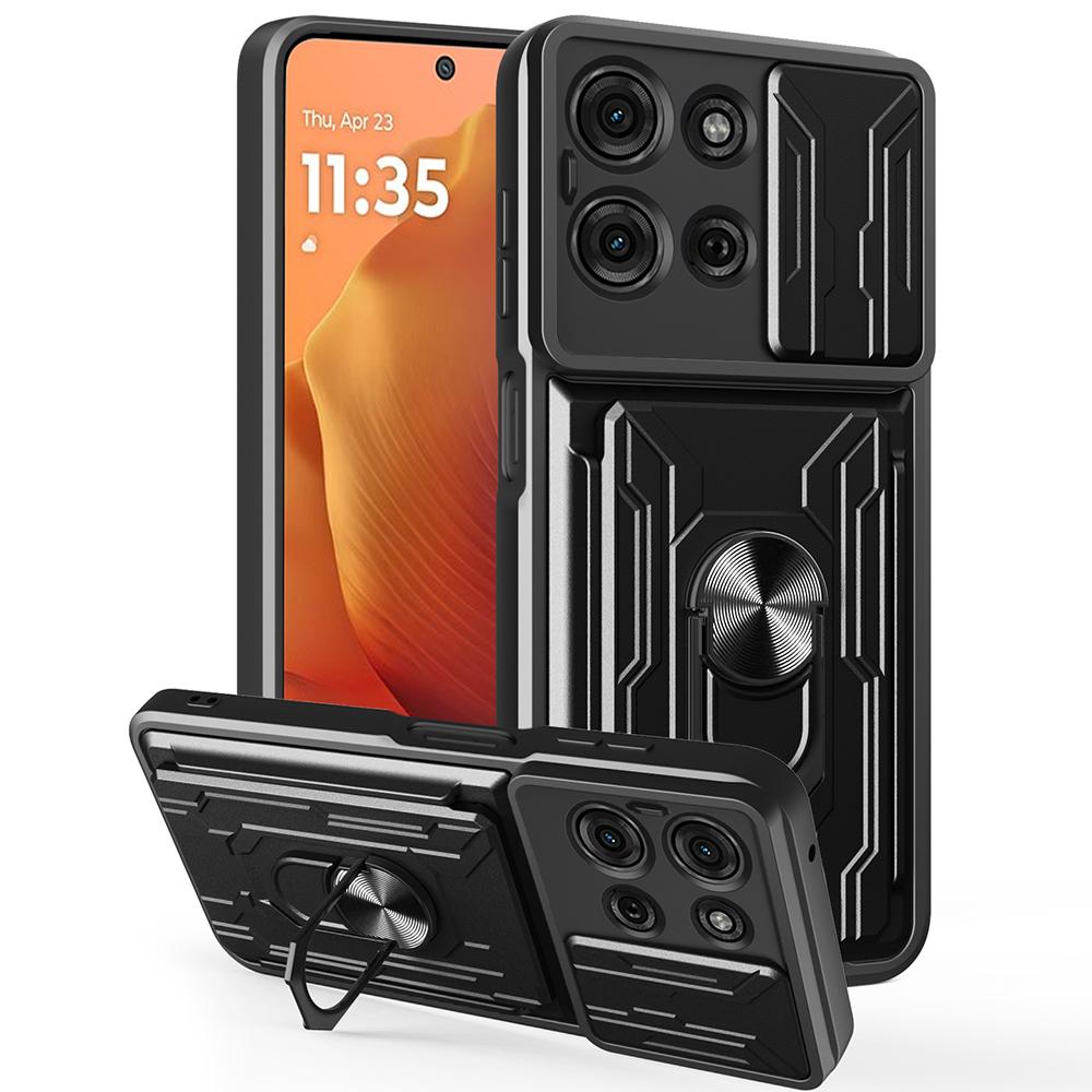 For Motorola Moto G75 5G Case PC+TPU Kickstand Phone Back Cover with Camera Slider