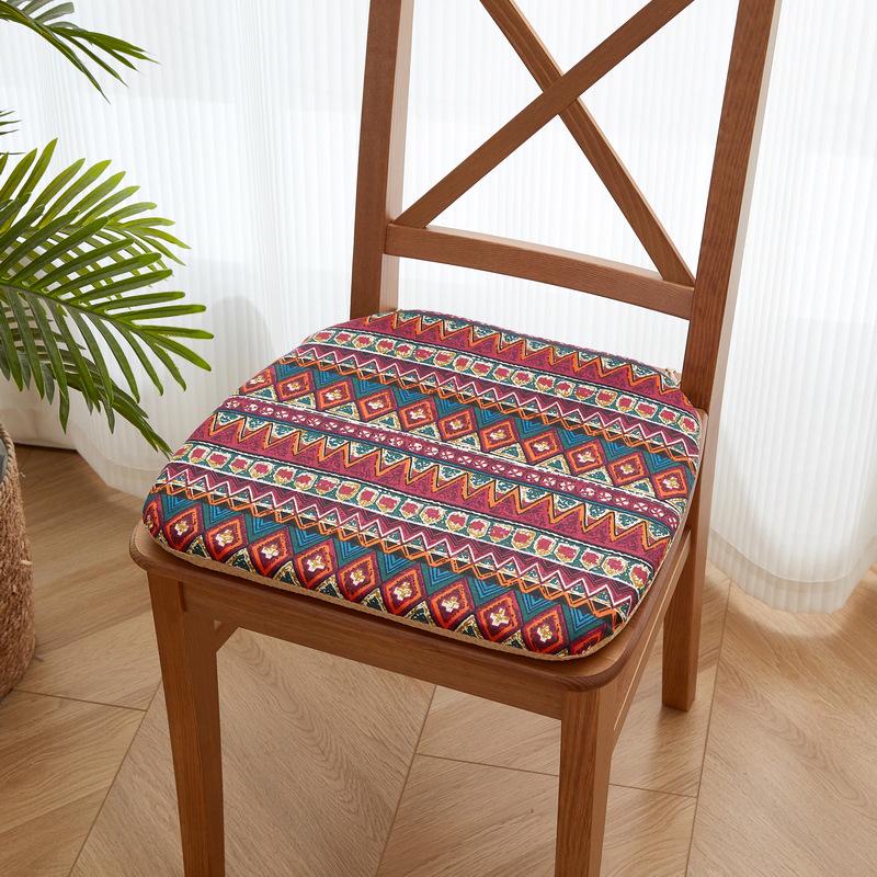 Solid Wood Dining Chair Cushion - Horseshoe Shaped Printed Cotton Linen