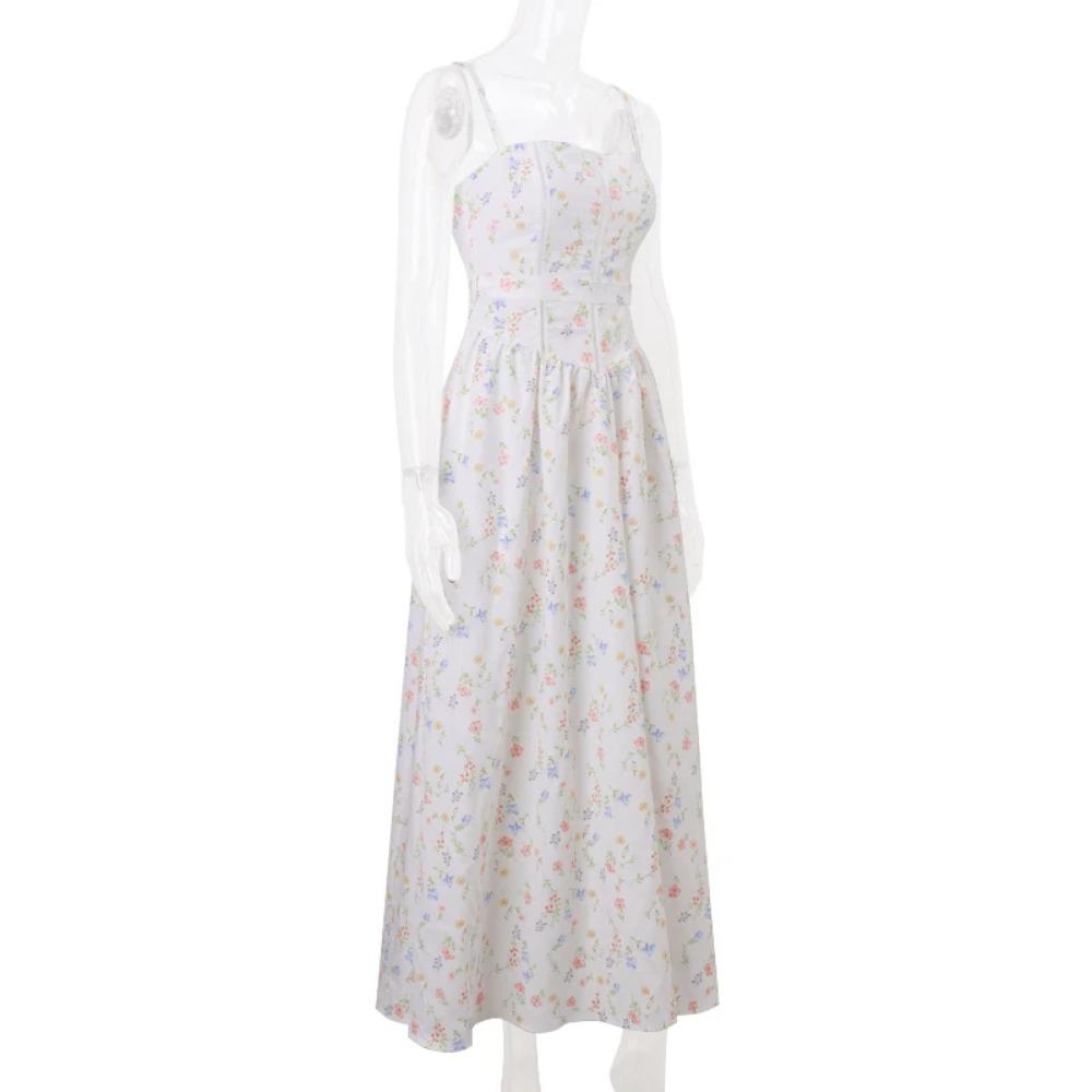 Elegantní Slim Plisované Tištěné Maxi Šaty bez Rukávů Estetické Šaty Mimo Rameno se Špagetovými Ramínky Dámské Párty Vestidos