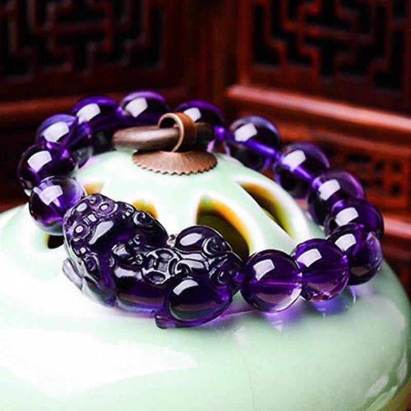 Bransoletka z ametystu Pixiu przynosi szczęście bogactwo chińskie feng shui bestia koraliki bransoletki impreza urodziny prezent kobiety mężczyźni