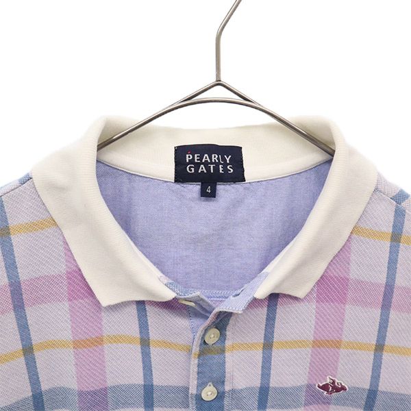 Pearly Gates Check Pattern Golf Short Sleeve Polo Shirt 4 Purple Men's Used