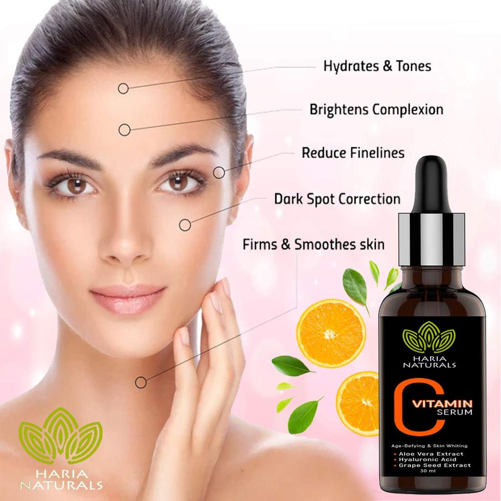 Haria Naturals Vitamin C - Skin Clearing Serum - Brightening, Anti-Aging Skin Repair, Dark Circle, Damage Corrector 30 ml