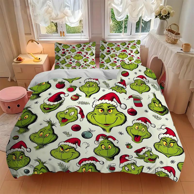 3Pcs Christmas Grinch Seamless Bedding Sets For All Sizes New 3D Printed Bed Cover Comforter Duvet Cover Pillowcase Bedroom Decoration