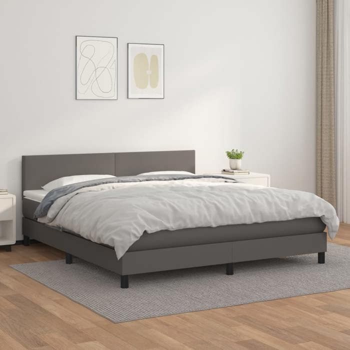 Maison Exclusive - Sommier à lattes de lit avec matelas Gris 180x200 cm Similicuir