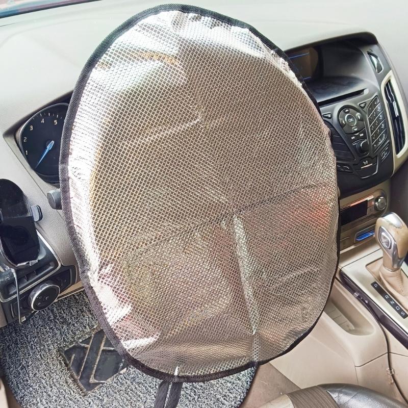 Steering Wheel Sun Shade Cover, Steering Wheel Sun Block AntiHeat Aluminum Foil Foldable Cover, 18.5''x16''