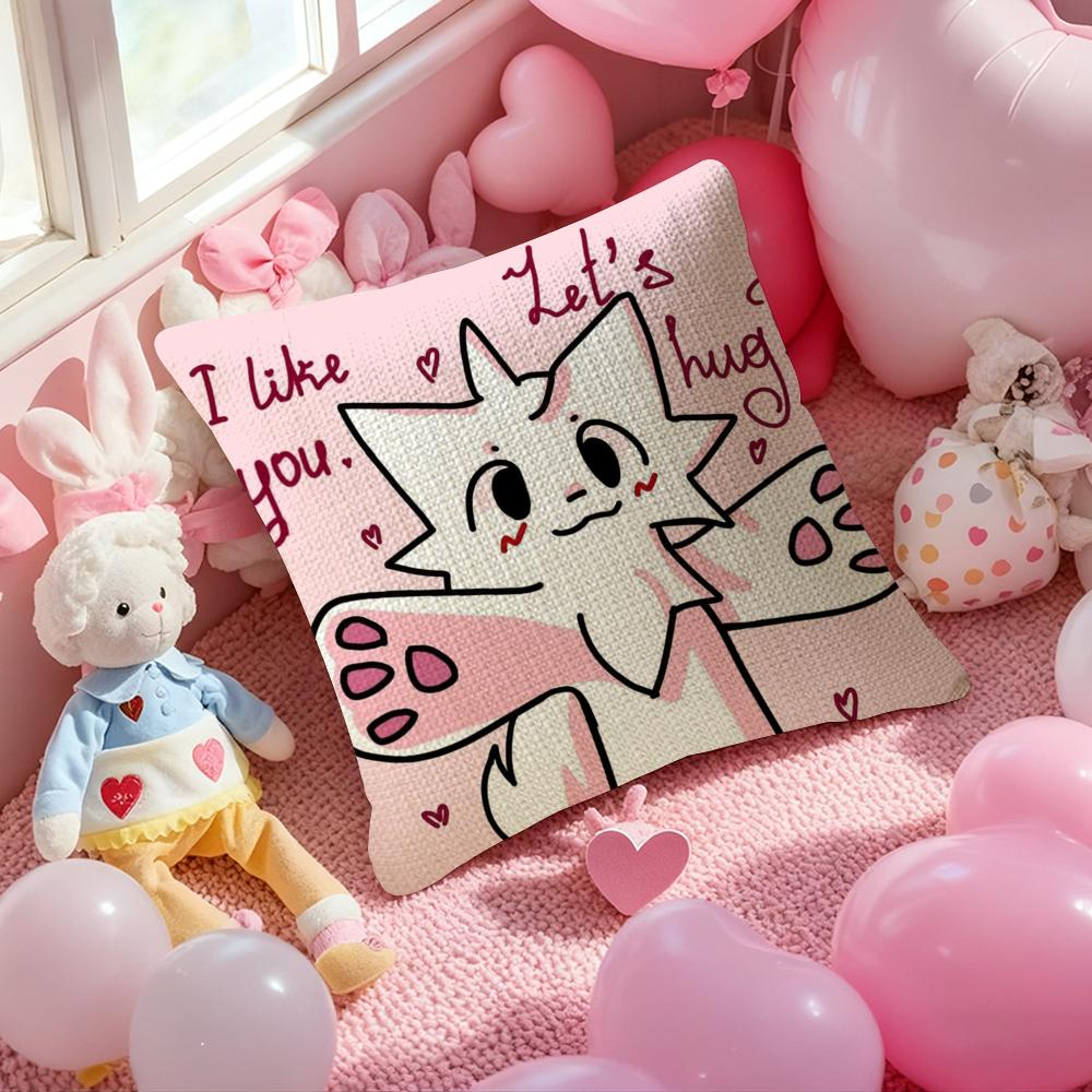 BBoykisser Silly Cat Cute Pillow Case Antidustmite Pillowcase Invisible Zipper Silky Short Plush Sofa Cushion Cover