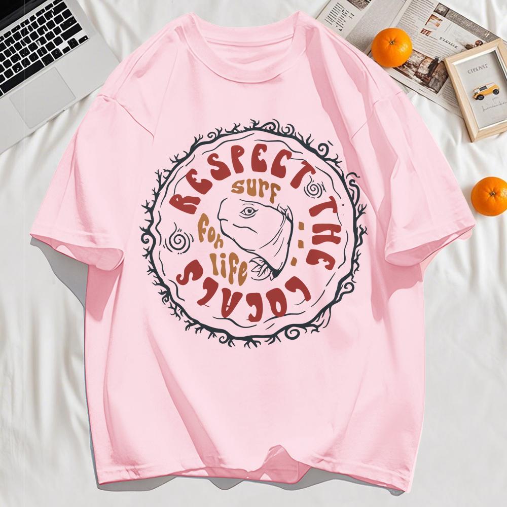 Respect The Locals Surf for Life Print Basics T Shirt Women Hip Hop Tee Shirts ONeck Casual Short Sleeve Loose Soft Top Y2K Top