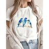 White T Shirt With Blue Birds Print For Casual Wear