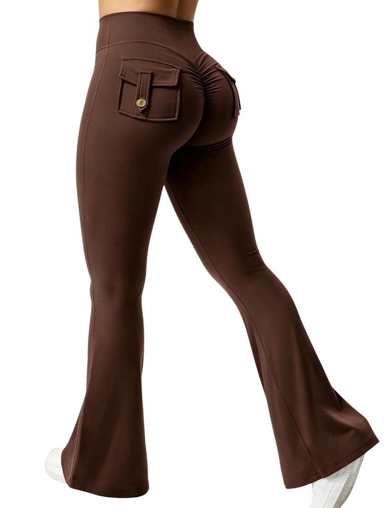 Custom Outdoor Peach Yoga Flare Pants - Stylish, Pocketed, Sport & Workwear for Women