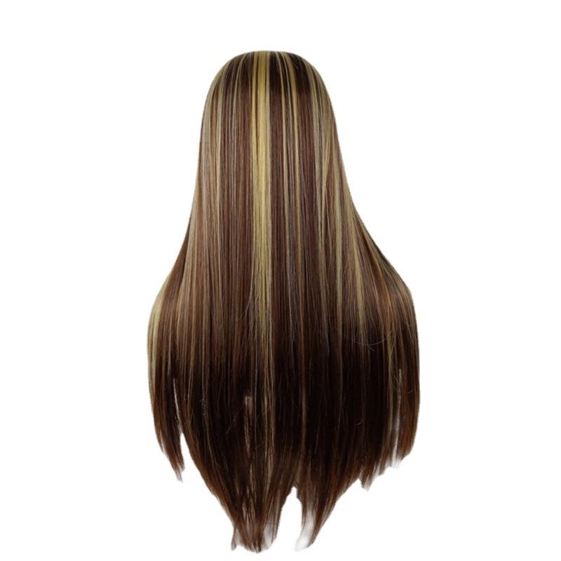 Synthetic Hair Long Body Wavy Wigs for Women Mix Color Brown with Highlights Blonde Color Natural Wig Daily Use Hair Replacement