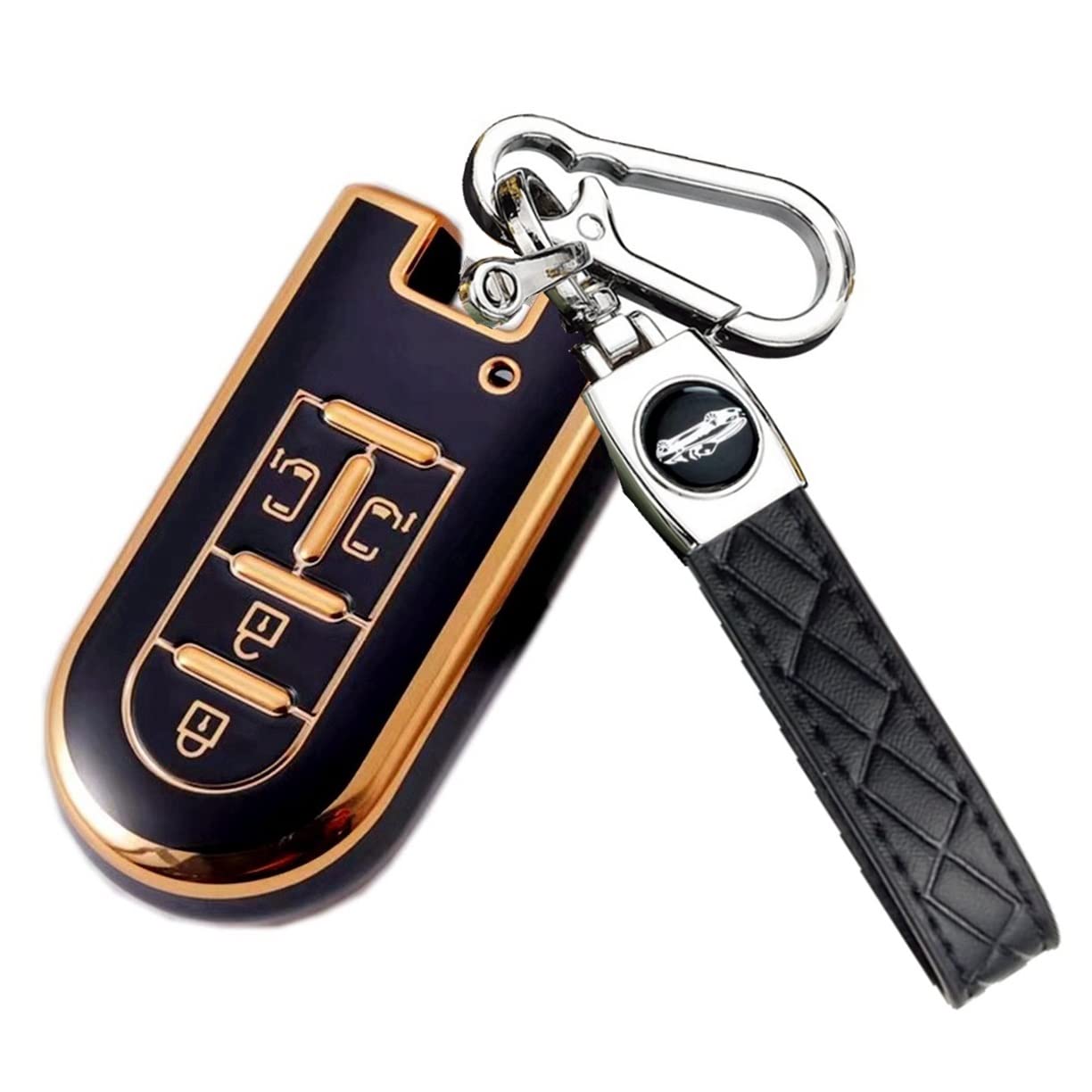 

Чехол для ключа, совместимый с Toyota Daihatsu Tank, вместительный чехол для ключа Tanto Tanto Custom Wake New Move Canvas Move, чехол для смарт-ключа с 4 кнопками [YANMW] (черный)