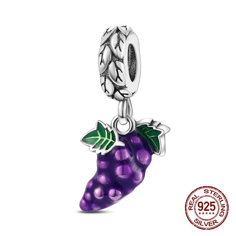 925 Sterling Silber Lila Perlen Blume Schmetterling Hänge Charm Passend 4MM Lochdurchmesser Armband Halskette 925 Schmuck Geschenkherstellung