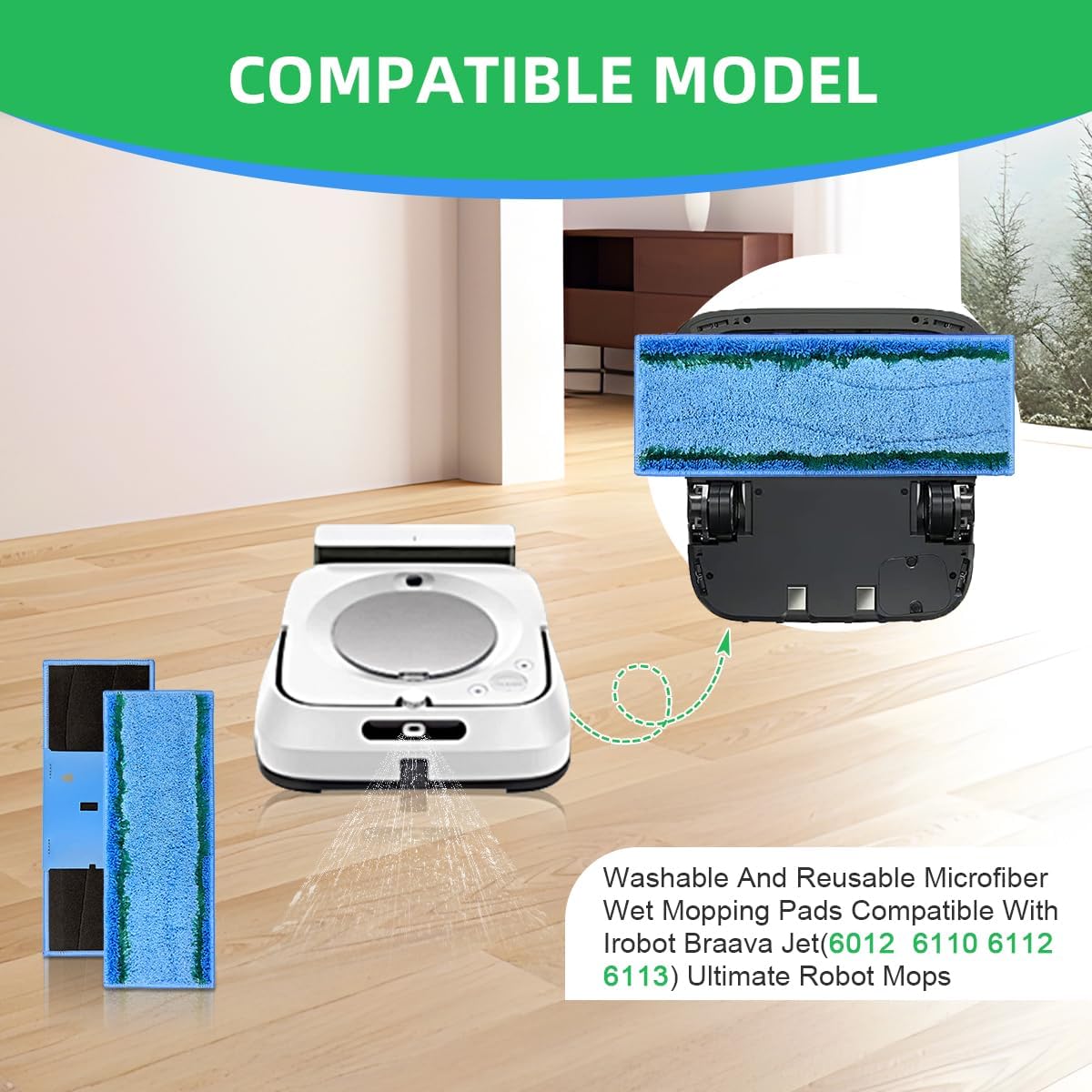 10 шт. Влажные салфетки M6 для мытья полов, совместимые с iRobot Braava Jet M6 (6012) (6112) (6113), Обновленный робот-швабра, моющаяся микрофибра, сменная