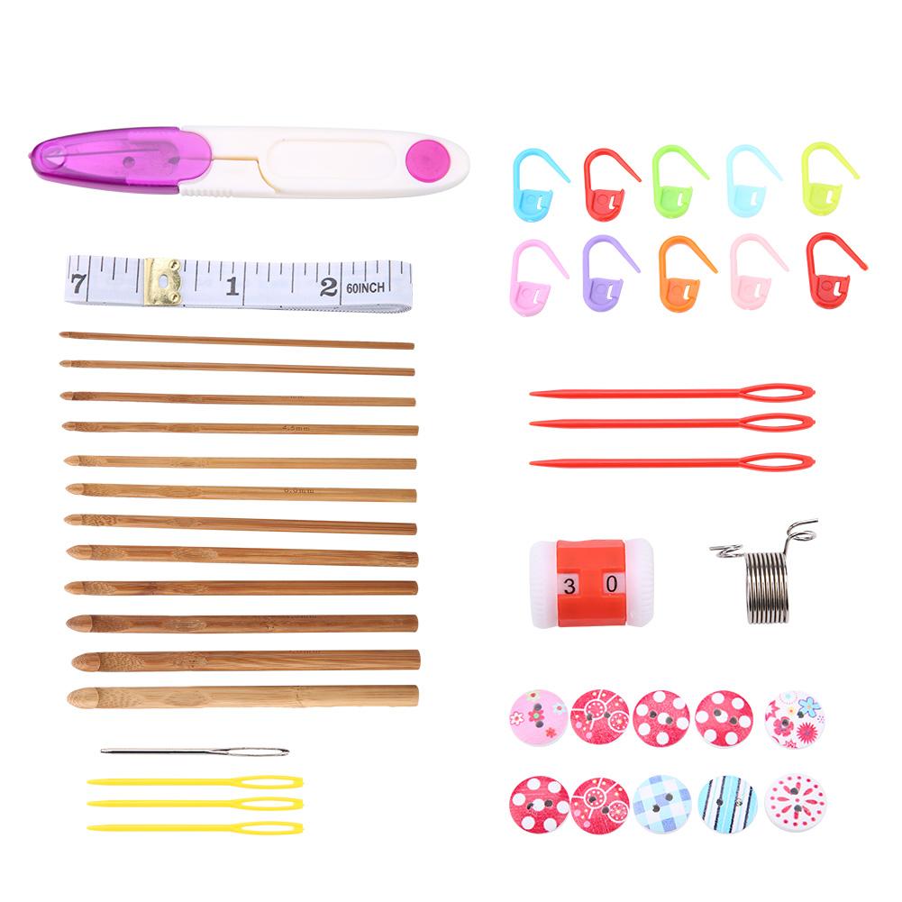 44Pcs Bamboo Circular Crochet Tube Sewing Needle Wood Knitting Tool Set