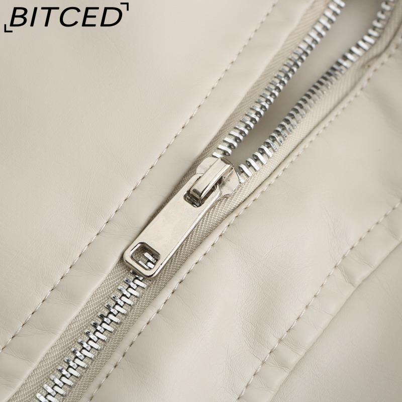 BITCED Studded Fashion Stand Collar Leather Jacket for Women - Solid Colour Spring/Autumn Outerwear - Studded Leather Jacket