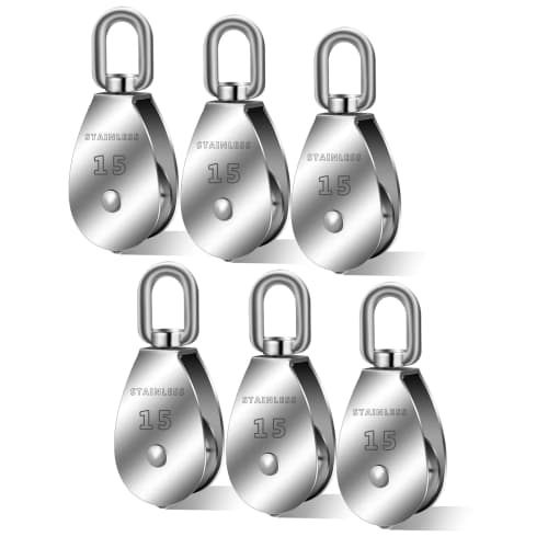 Rissey Swivel Pulley, Stainless Steel Rope Pulley, Wire Pulley, Indoor/Outdoor Use, Cargo Transport, Climbing, Construction Work (M15-Set of 6)