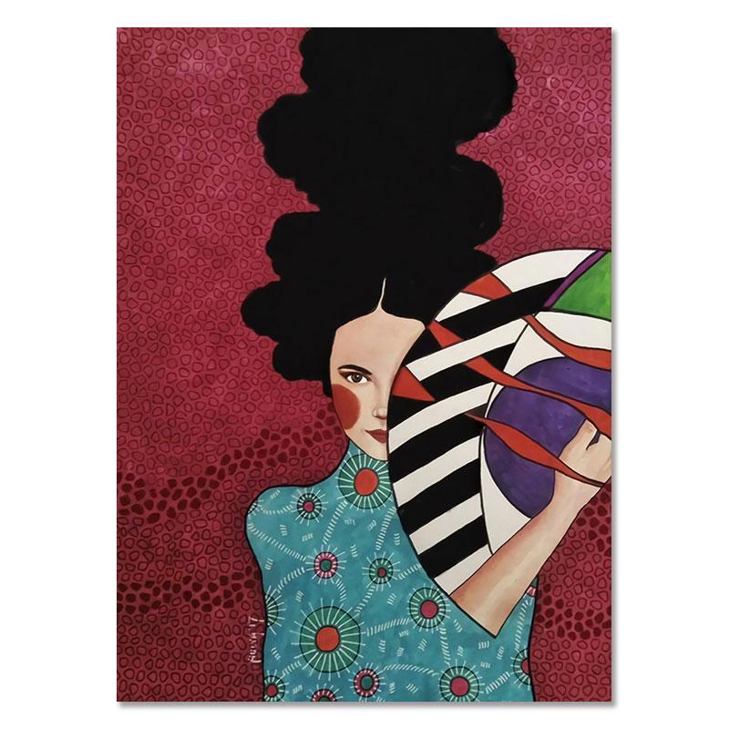 Moderne kvinner Fargerike blomsterhår Pike Veggkunst Lerretsmaling Nordisk plakat Vintage veggbilder til stuen