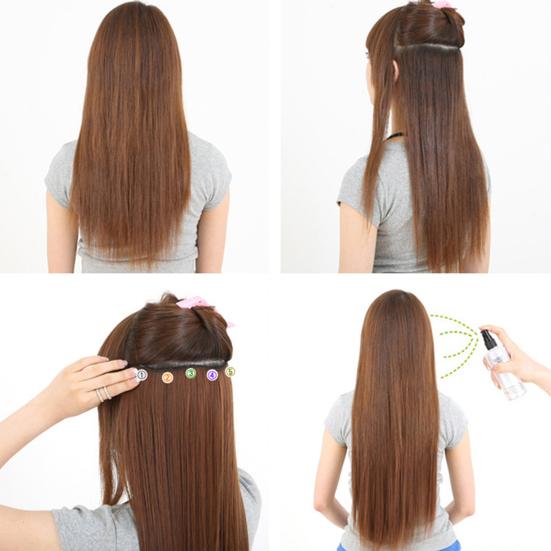 Women Solid Color Long Straight Central Hair Party Parting Wig Hairpiece