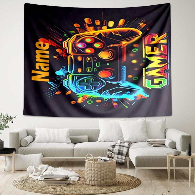 Custom Name Game Controller Print Tapestry, Backdrop, Easy Setup, Ideal for Bedroom, Office & Living Room, with Aesthetic Wall Hanging Decor.
