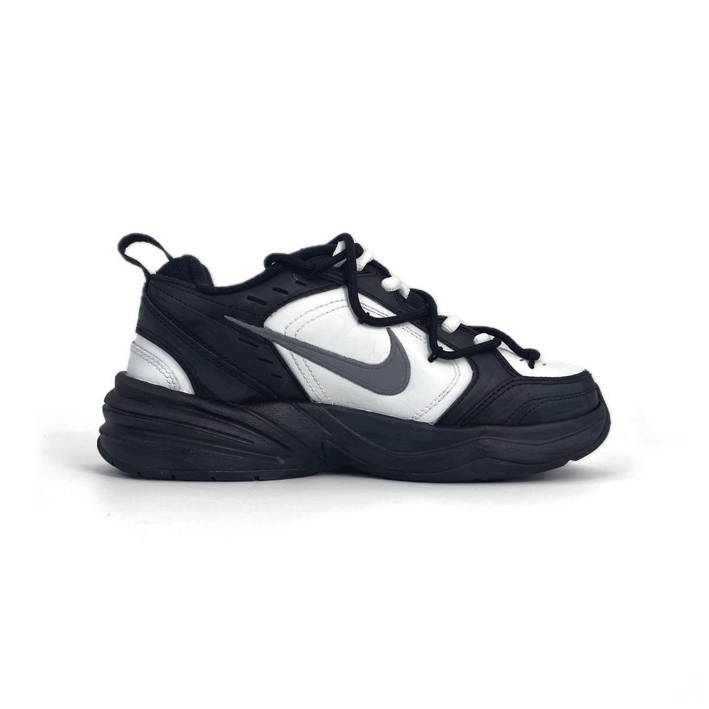 Nike Air Monarch 4 Slip Resistant, Abrasion Resistant, Lightweight Low top Chunky Sneakers Unisex Black White 415445-001(Team502-)