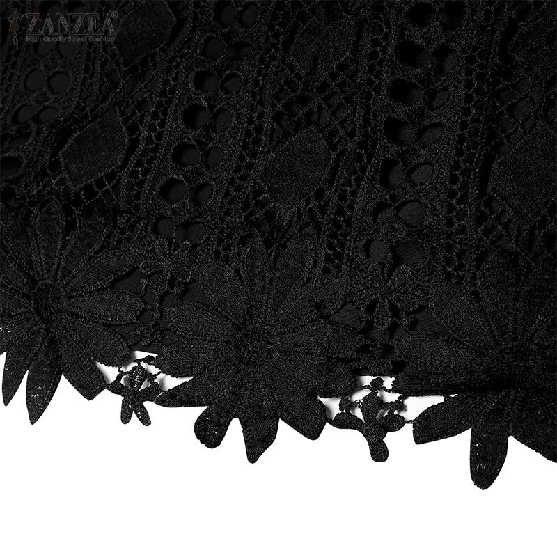 ZANZEA Women Casual Round Neck Short Sleeve Lace Ctochet Patchwork Dress
