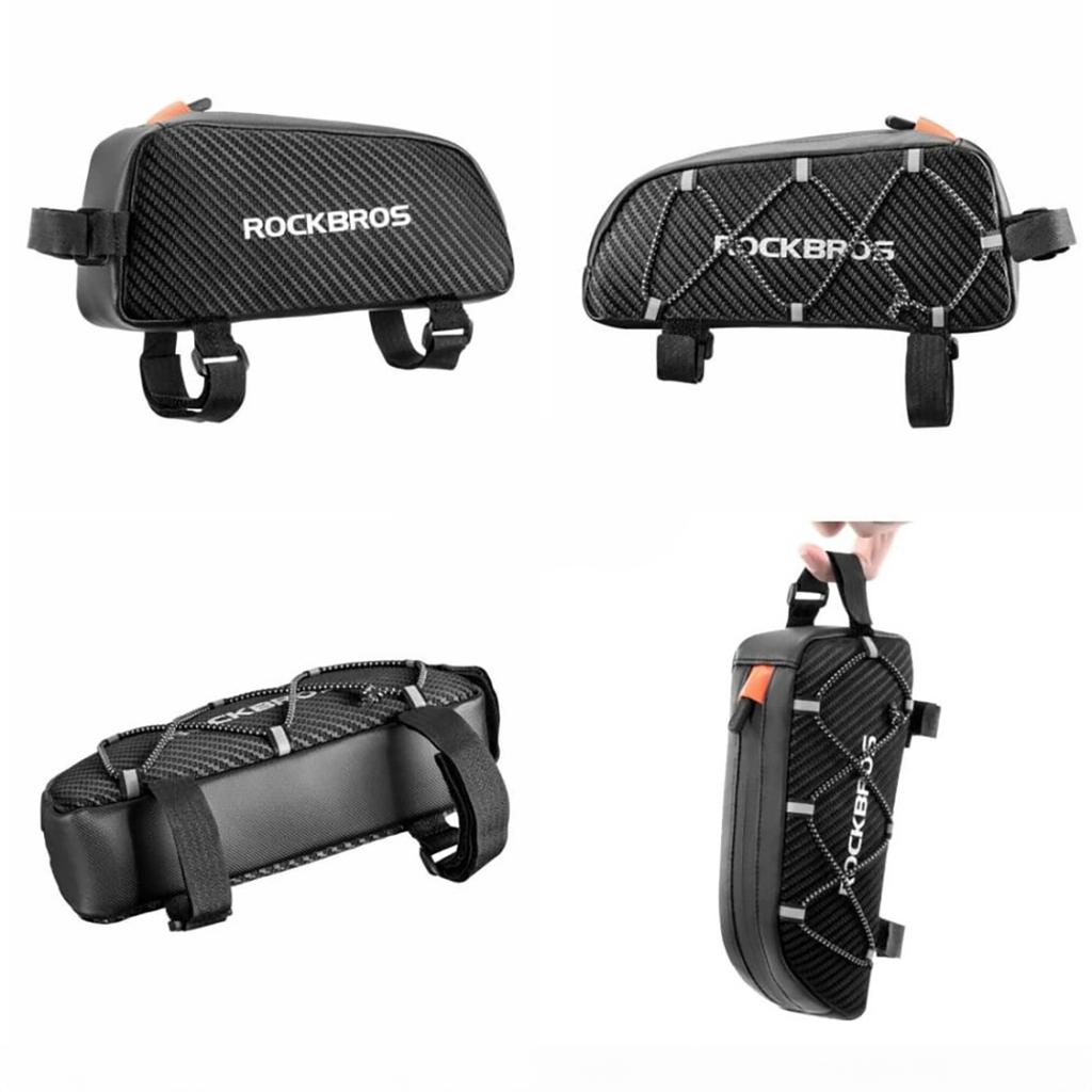 Waterproof frame-mounted bicycle bag with webbing, 1l - black