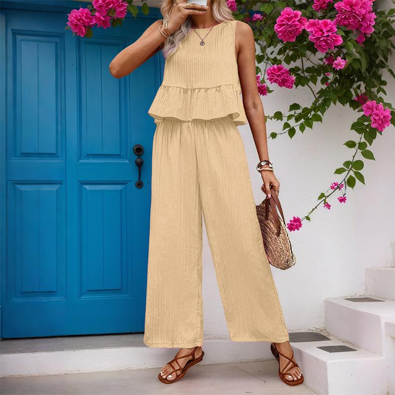 

ZANZEA Женские топы без рукавов и брюки Повседневные костюмы-двойки 5XL хаки