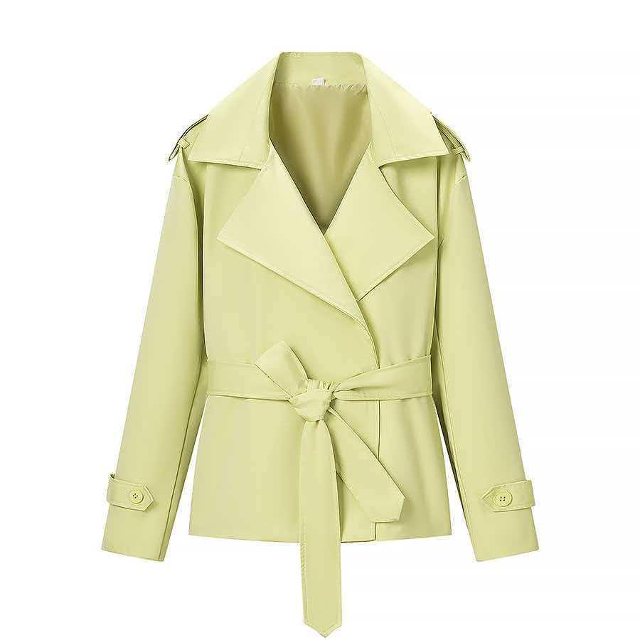 European and American Style Women's Solid Color Belted Short Jacket Windbreaker.