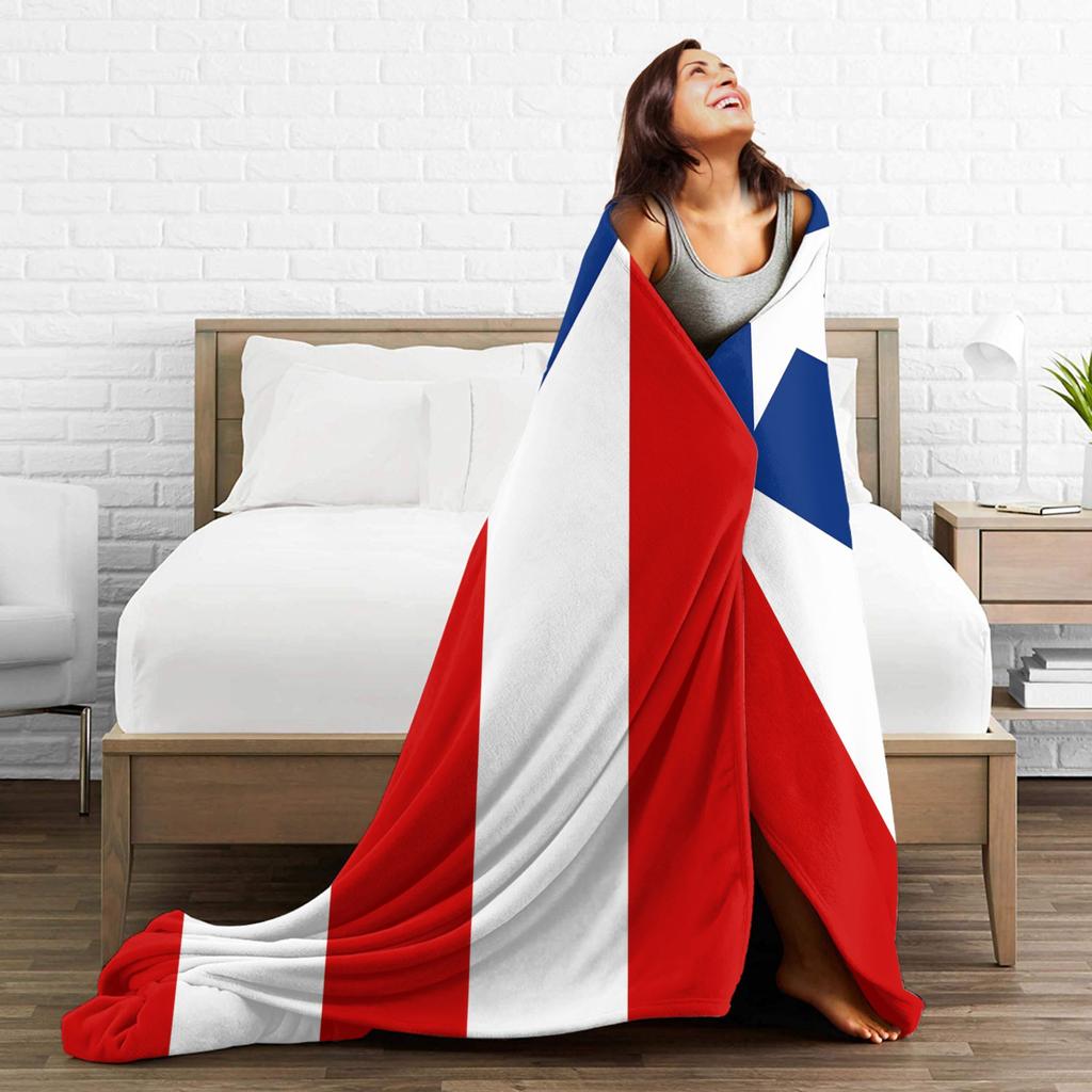 Puerto Rican Flag Blanket Super Warm Fluffy Plush Throw Blanket For Bedroom Airplane Travel Flannel Bedspread Bed Cover
