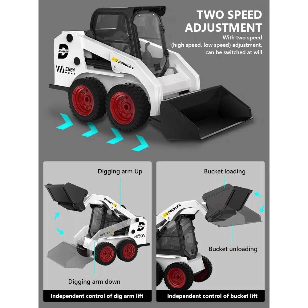 Double E E594 1:14 Remote Control Slip Loader Toy Car RC Truck Engineering Vehicle Skid Steer Excavators Toys for Boys Gifts