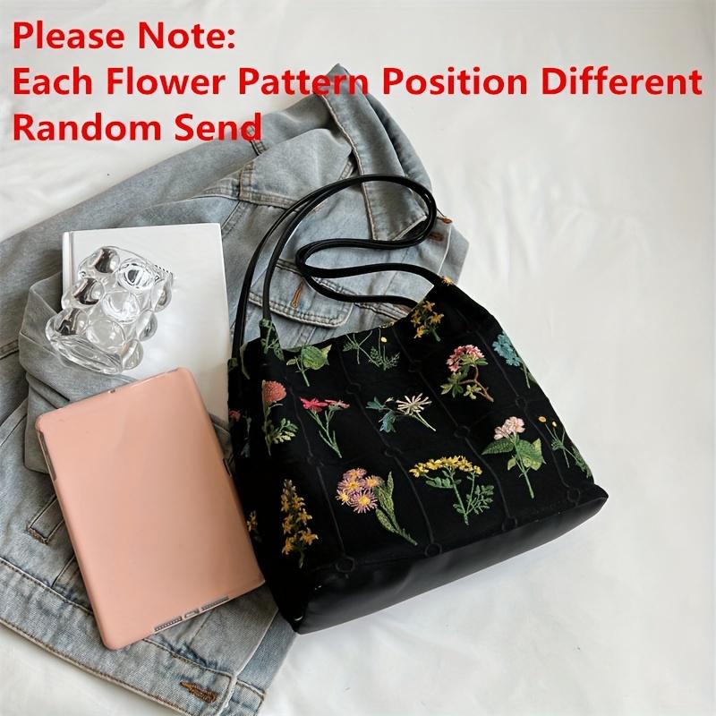 New Aesthetic Floral Shoulder Bag, Trendy Embroidery Tote Bag, Ethnic Style Handbag for Women Daily Use Travel Work Dating Party