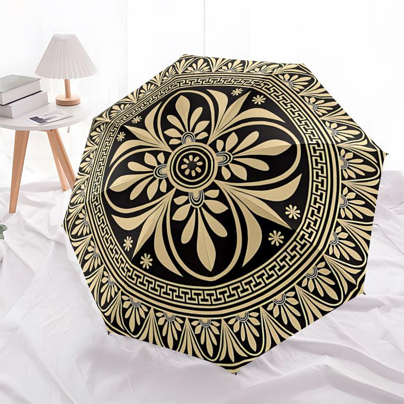 1pc Floral Mandala Automatic Folding Umbrella - Design, Durable Iron Frame for Travel, Outdoor, Beach Fashion Accessory a0920063