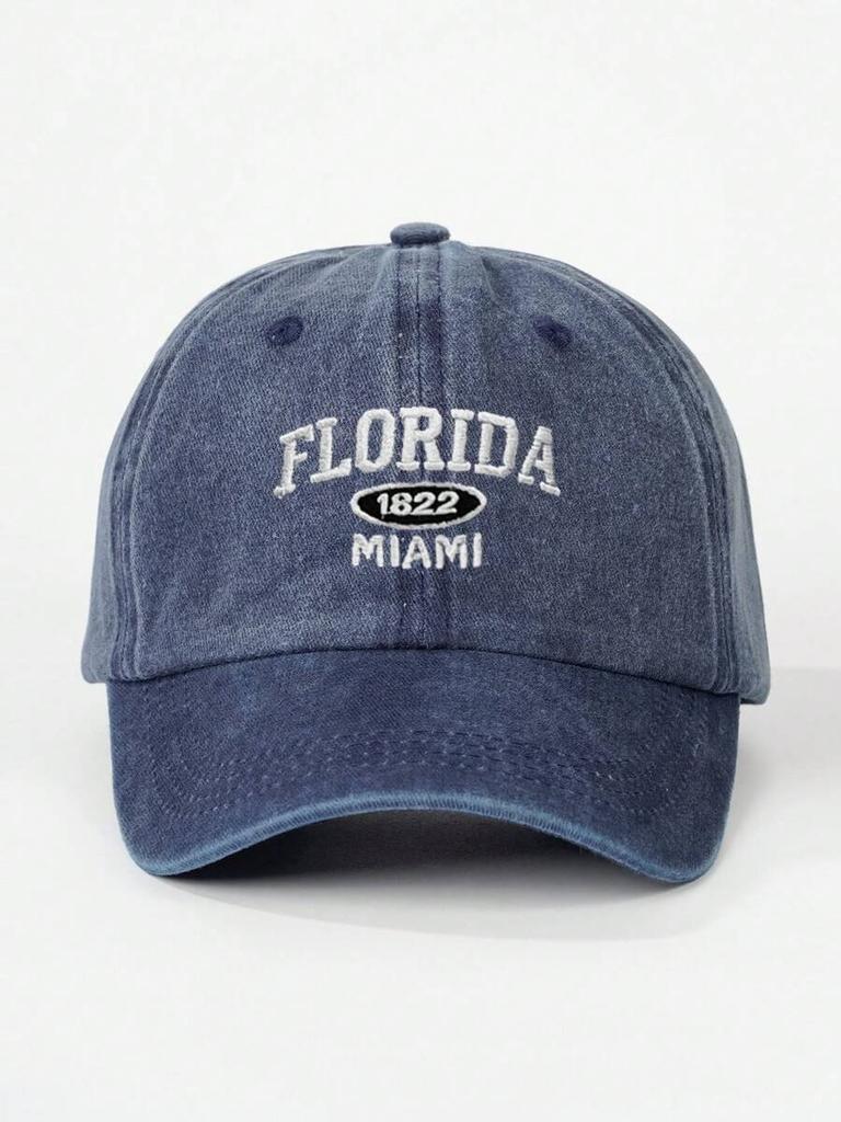 Washed Denim Baseball Cap With Florida 1822 Miami Embroidery Adjustable Outdoor Sun Hat