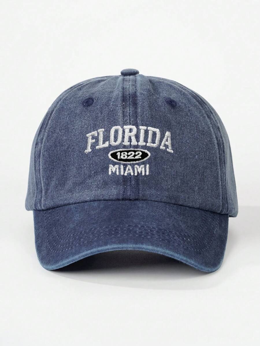 Zealous Sole Women's Grey Washed Denim Baseball Cap With Florida 1822 Miami Embroidery Adjustable Outdoor Sun Hat
