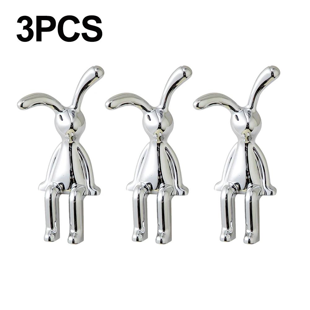 1-6PCS Rabbit Animal Decor Modern Style Cartoon Bunny Sculptures Silver Nordic Rabbit Statue Living Room Decoration