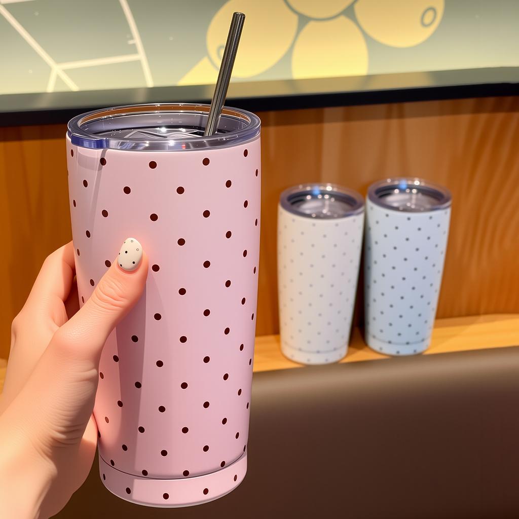 Gepunkteter Vakuumisolierter Becher 304 Edelstahl Große Kapazität Wasserflasche mit Strohhalm Paarbecher für Zuhause Tägliche Nutzung