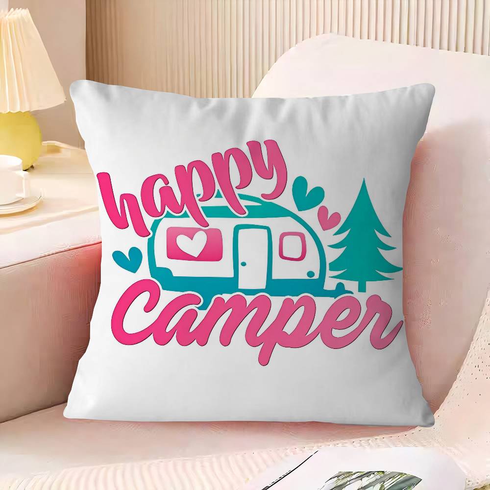 Happy Camper Kissenbezug Cartoon Geschenk Kissenbezug Schlafzimmer Zuhause Sofa Stuhl Sitz Dekor Kissenbezug