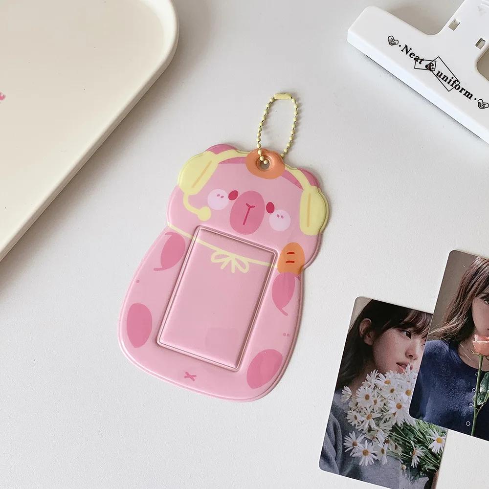 Cartoon Animal Photocard Frame for Girls Kawaii Penguin Fox Photocard Holder Kpop Idol Card Sleeves with Chain Mini Photo Album